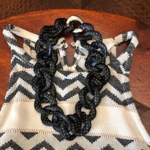 Charmed Circle Black Leather Wrapped Statement Links Necklace